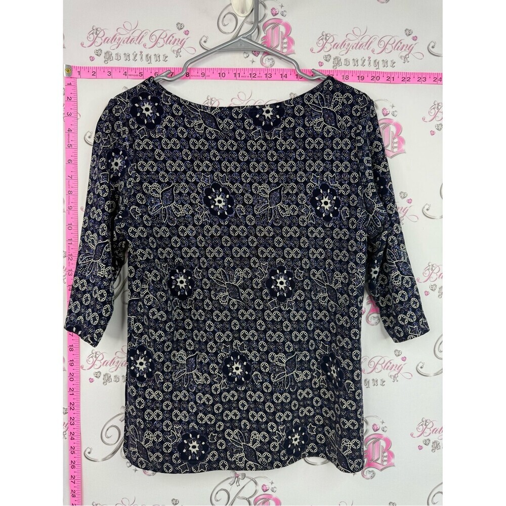 Marallis shirt sparkly glitter vintage top Navy Floral Print Boatneck Blouse